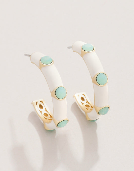  Clara Gem Hoop Earrings 25mm Sea Foam/Cream