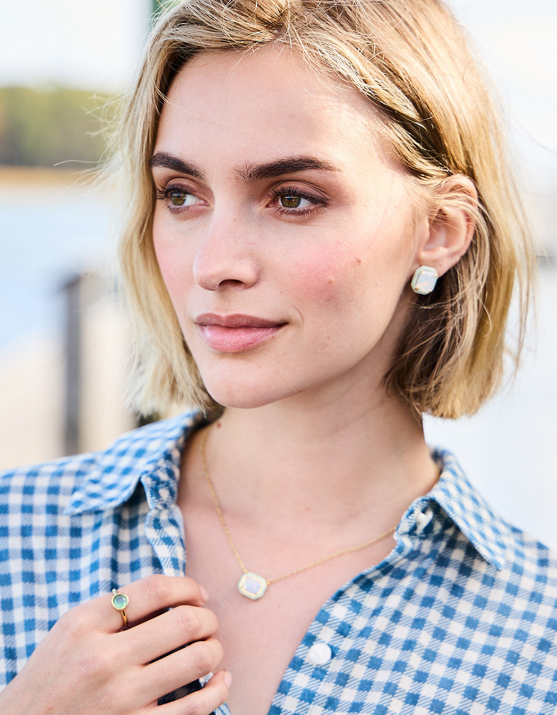  Clara Window Stud Earrings White Opal
