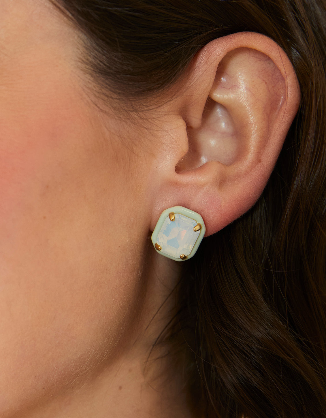  Clara Window Stud Earrings White Opal