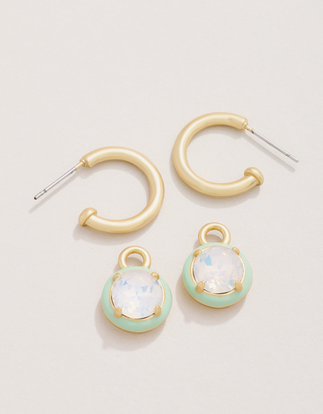  Clara Drop Hoop Earrings White Opal