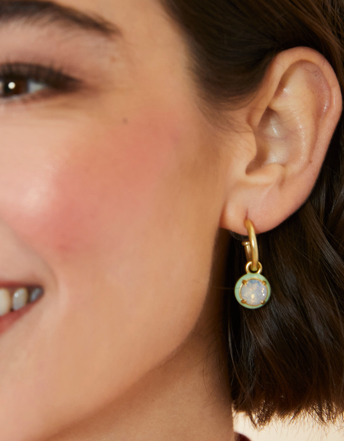  Clara Drop Hoop Earrings White Opal