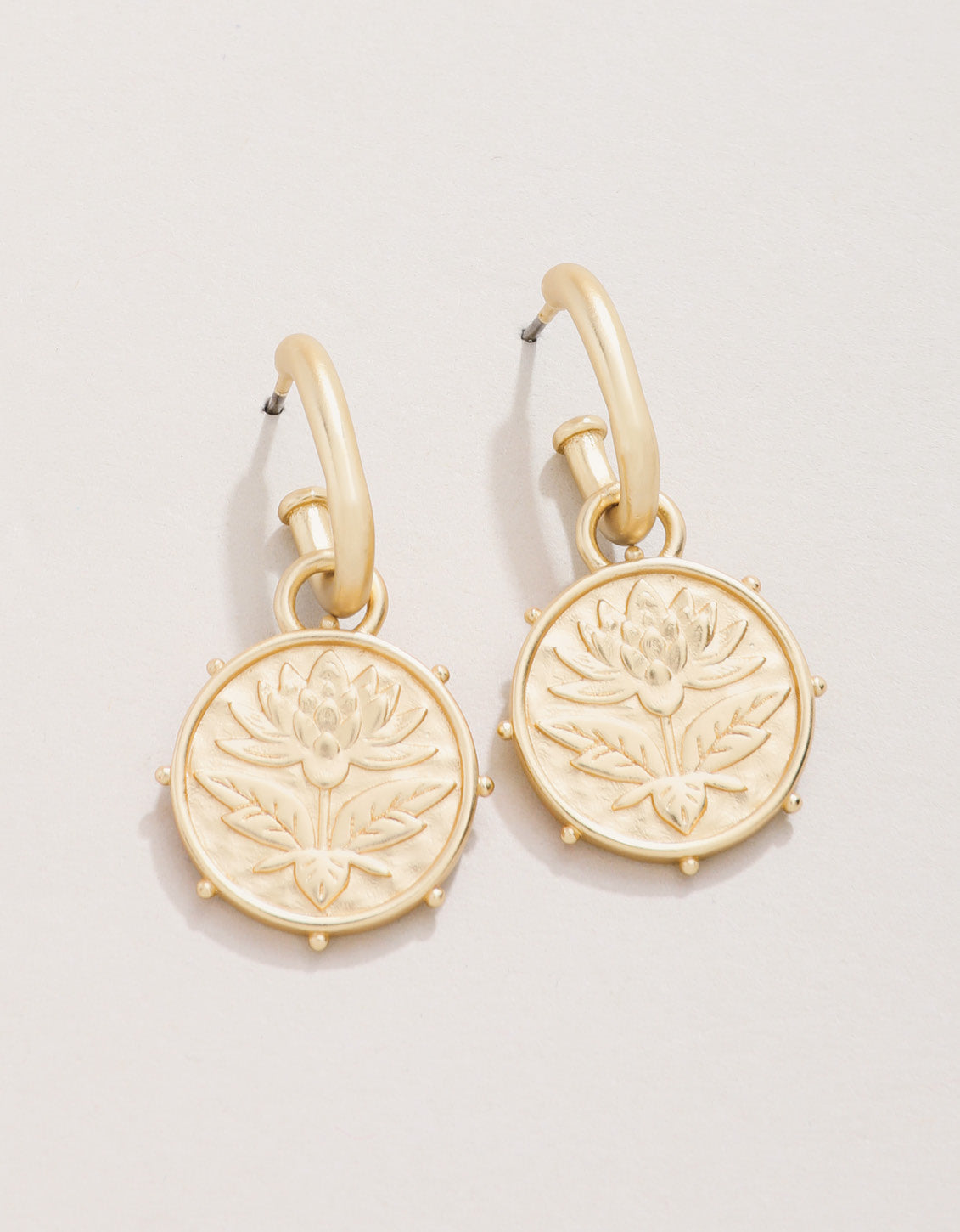  Lotus Drop Hoop Earrings Gold