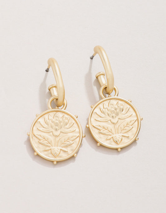  Lotus Drop Hoop Earrings Gold