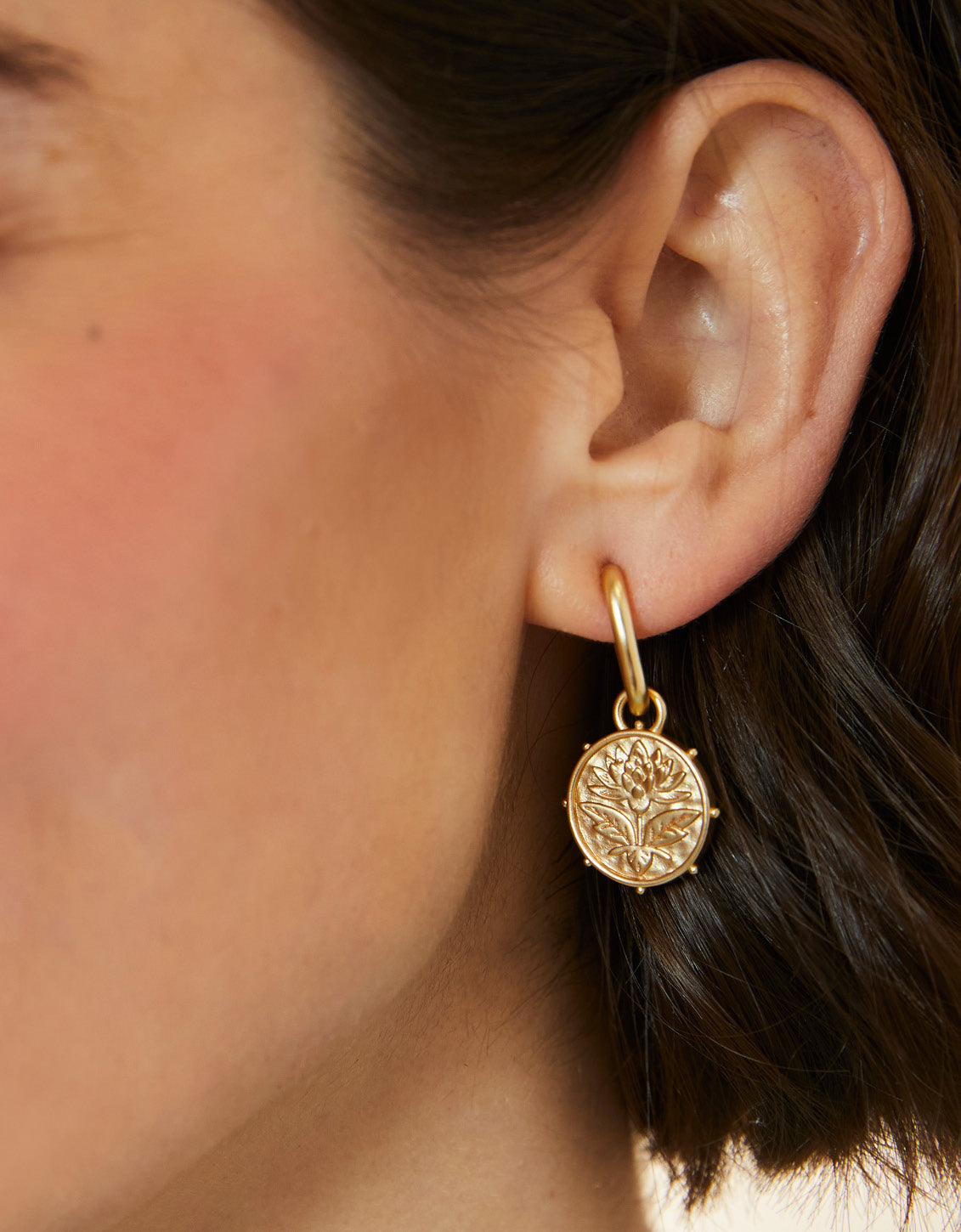  Lotus Drop Hoop Earrings Gold