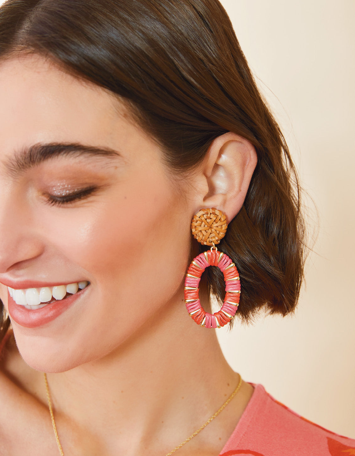  Straw Oval Earrings Red