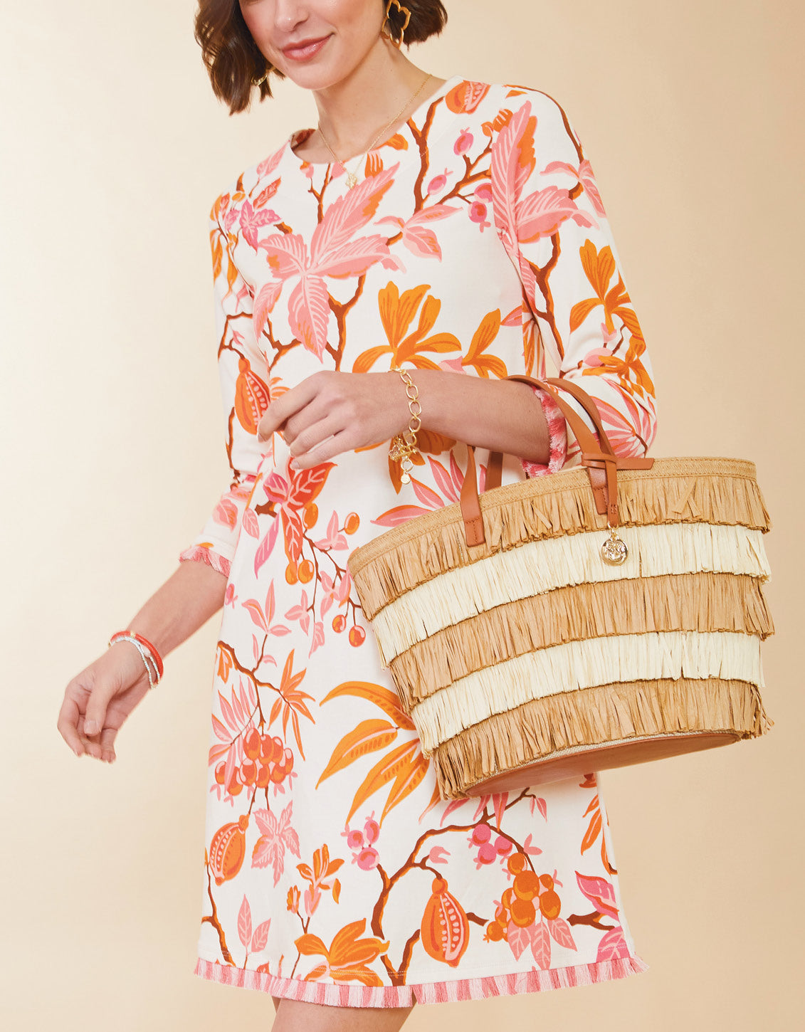  Raffia Fringe Day Tote Nutmeg Natural