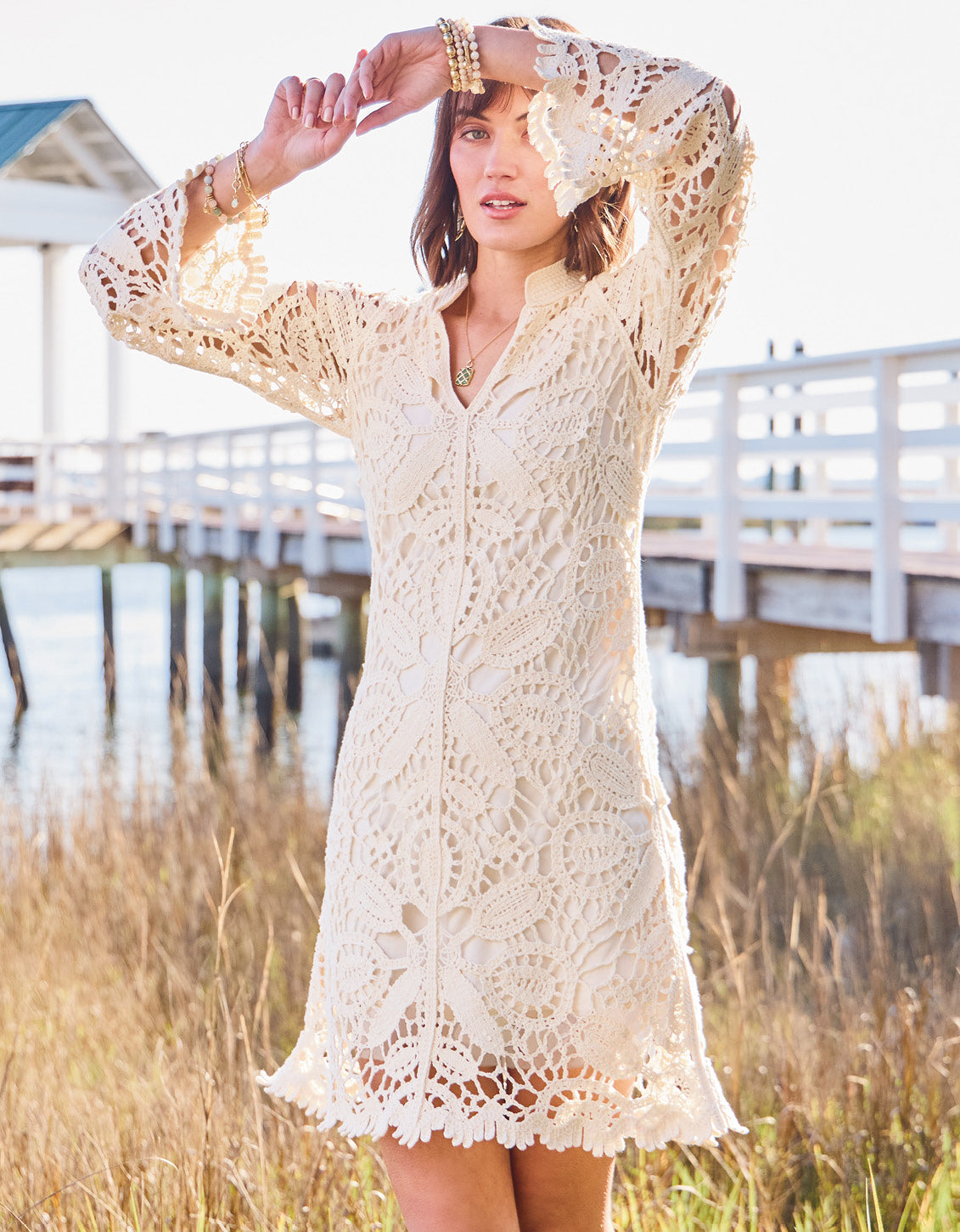  Braelyn Crochet Dress Antique White