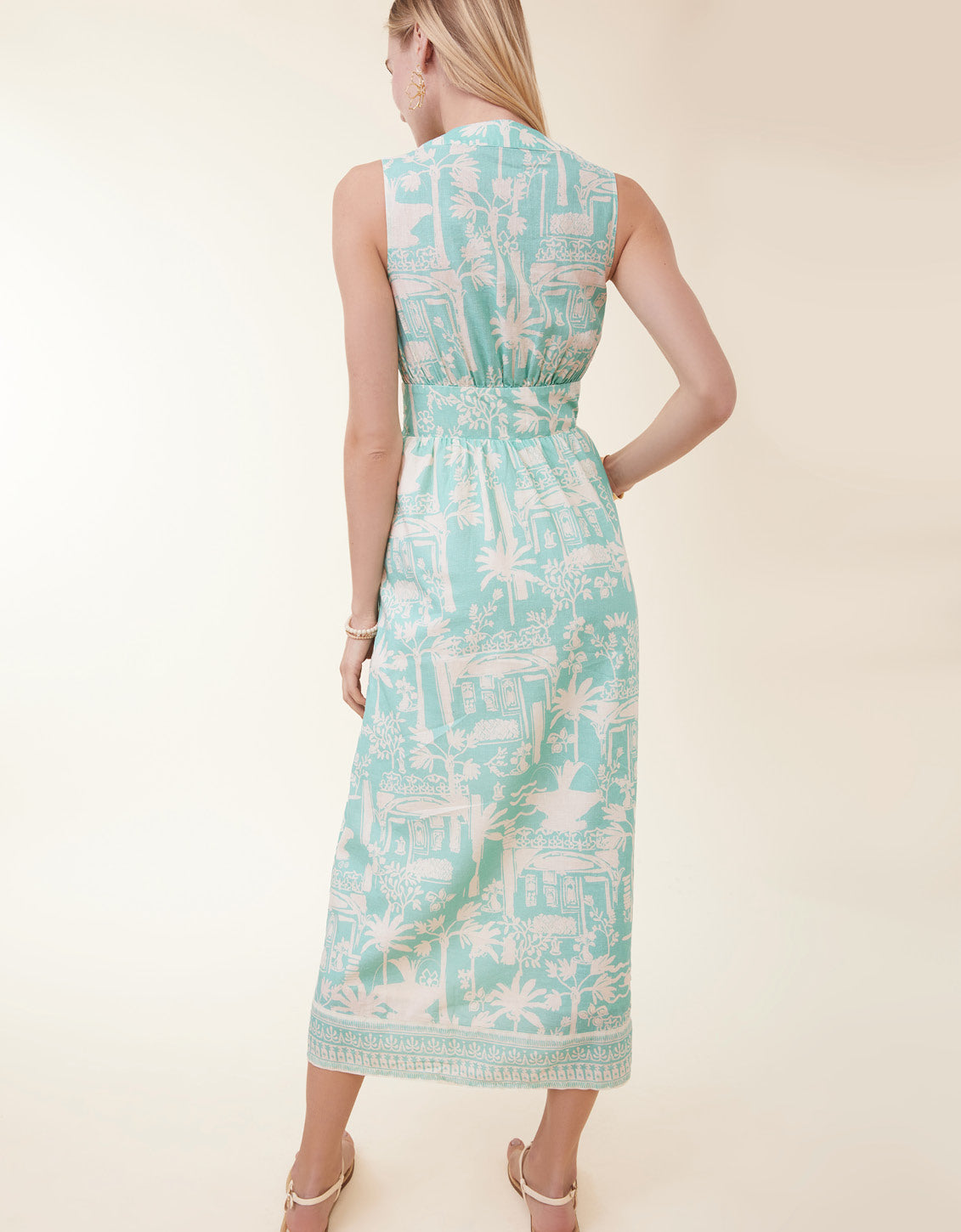 Lilyana Midi Dress Enclave Palm Scene Aqua Haze