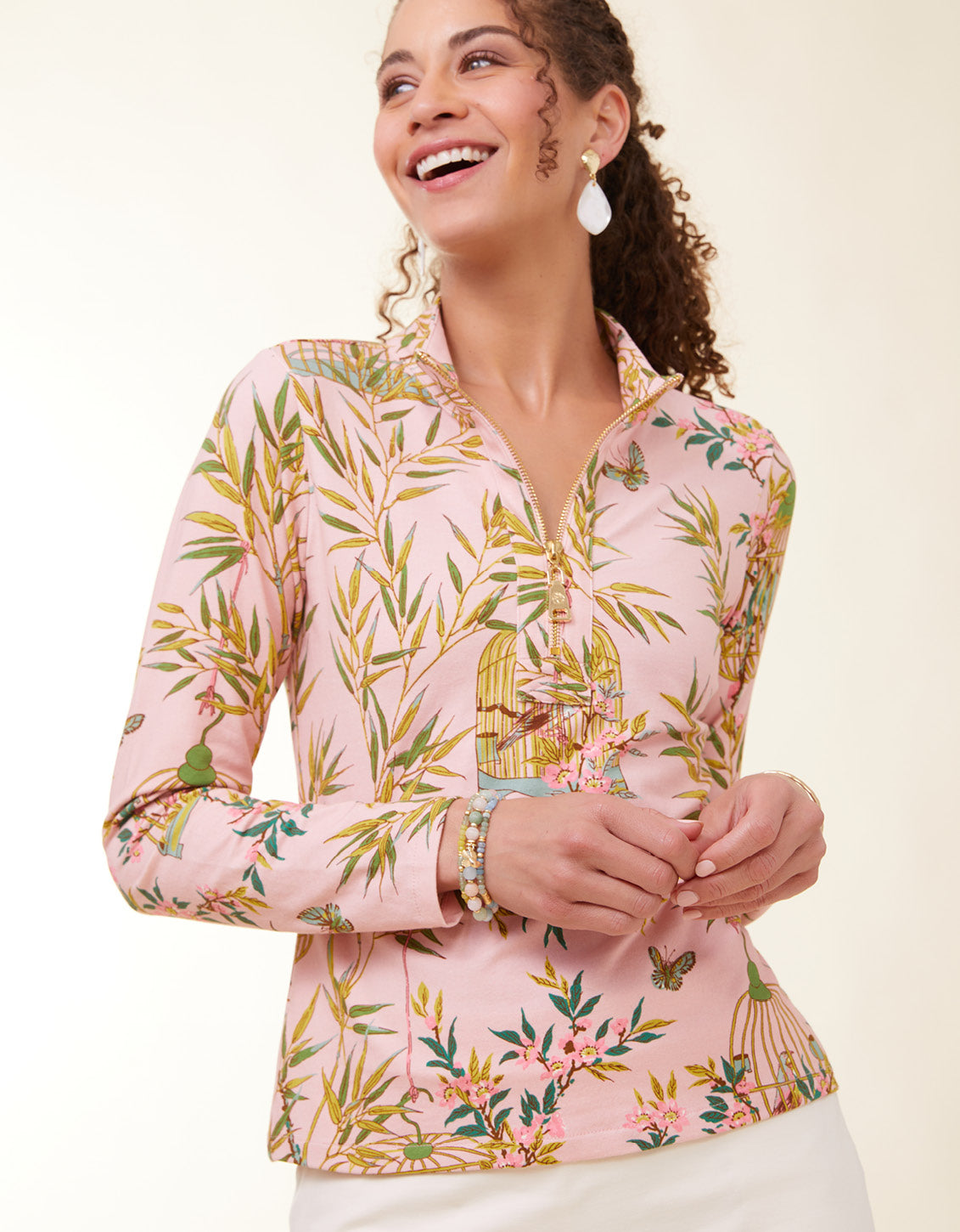  Nora Half-Zip Top Enclave Bamboo Bird Cage Pink