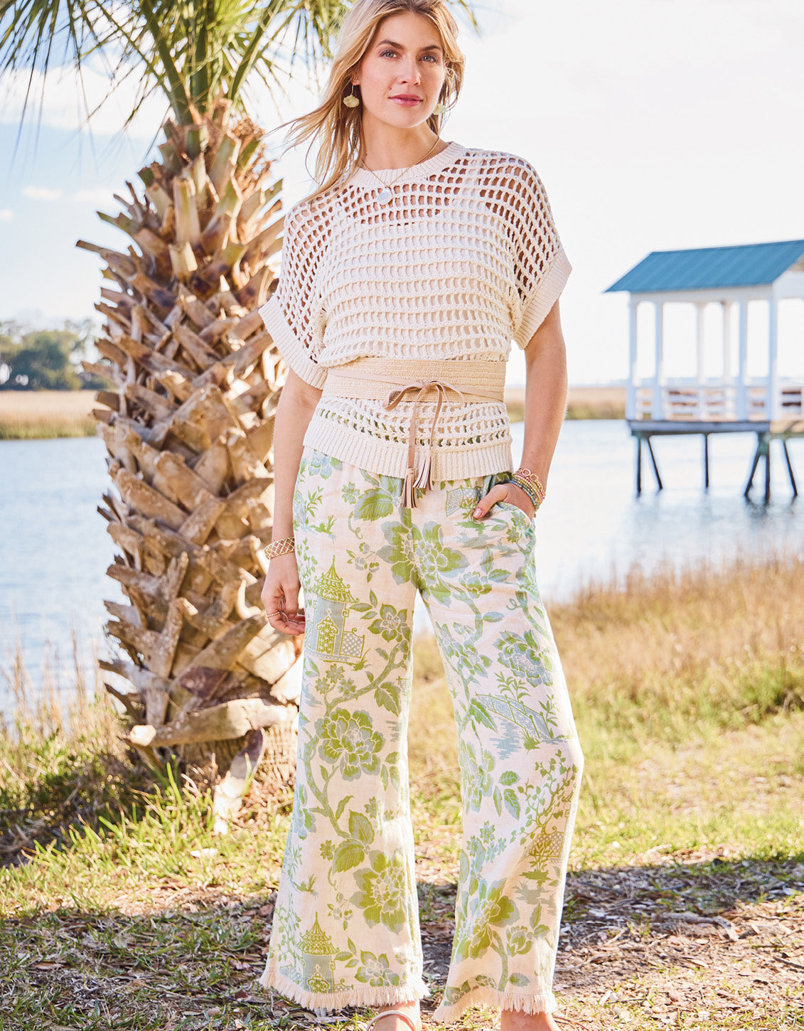  Resort Fringe Palazzo Pant Enclave Toile Surf Green