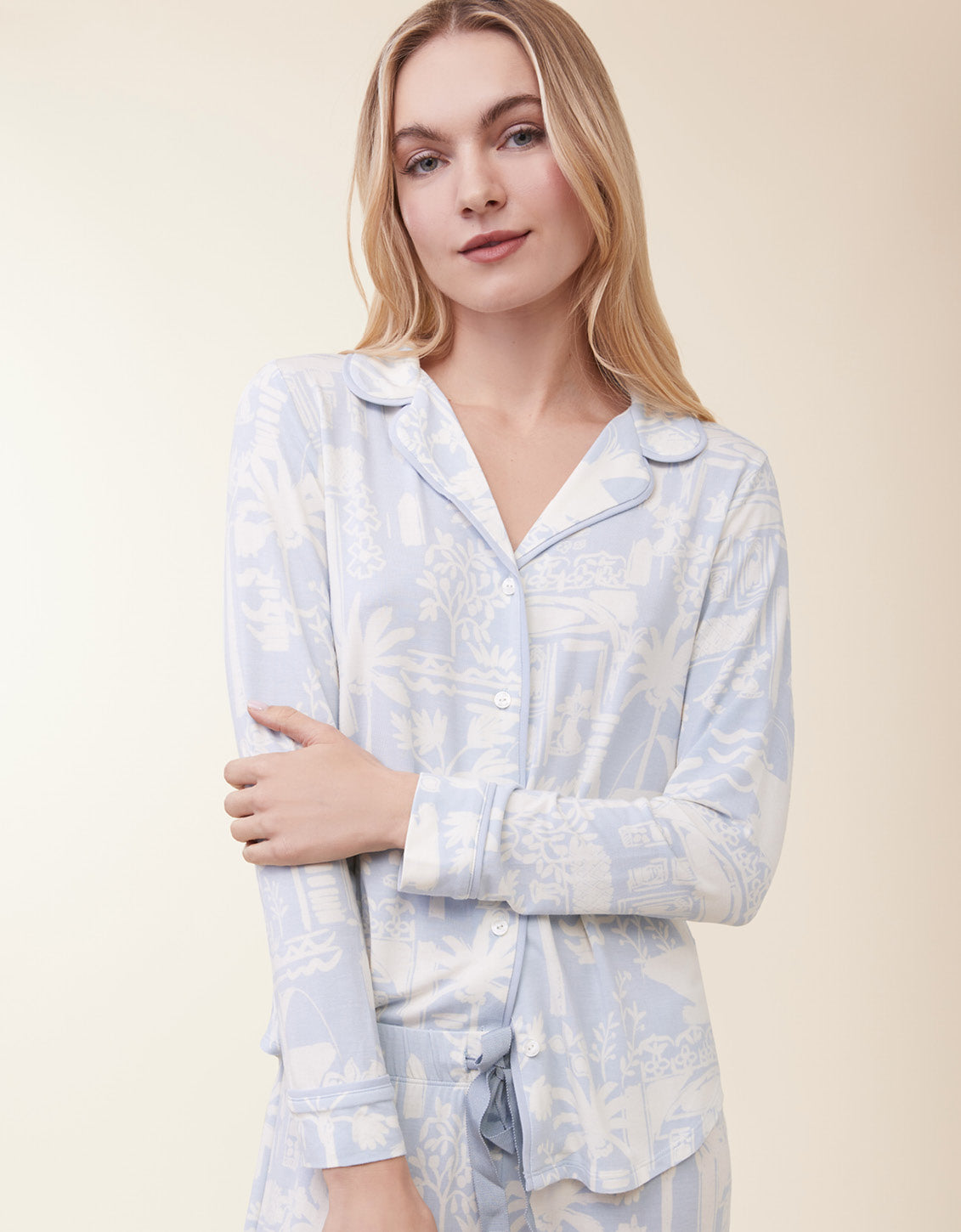  Pajama Top Palm Scene Blue