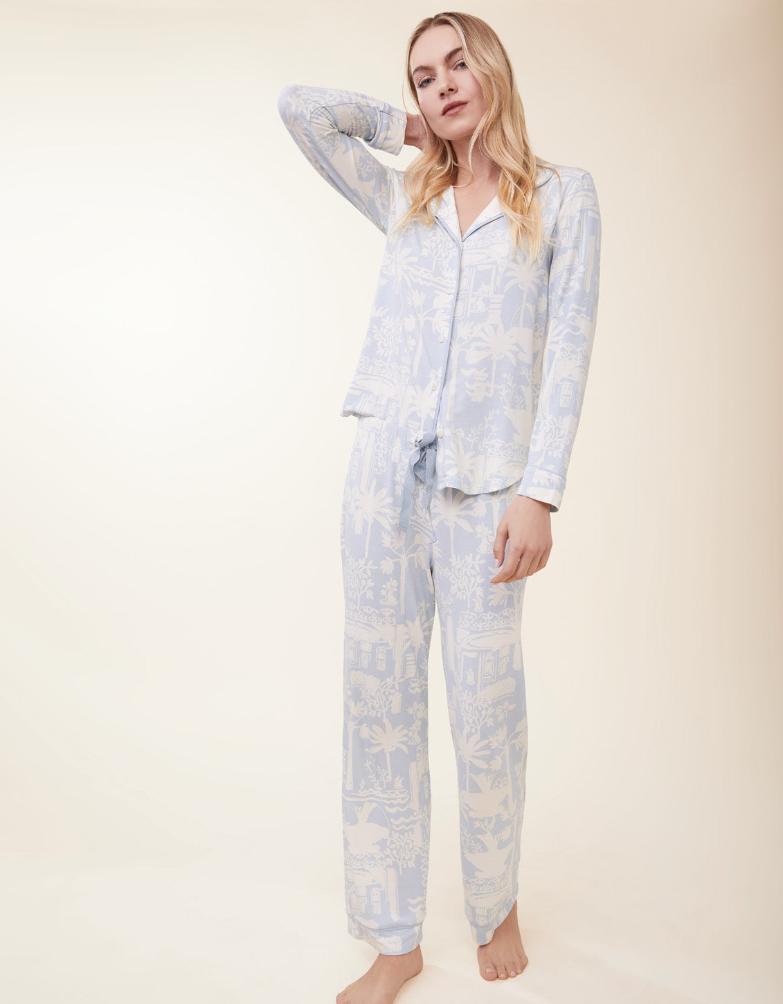  Pajama Top Palm Scene Blue