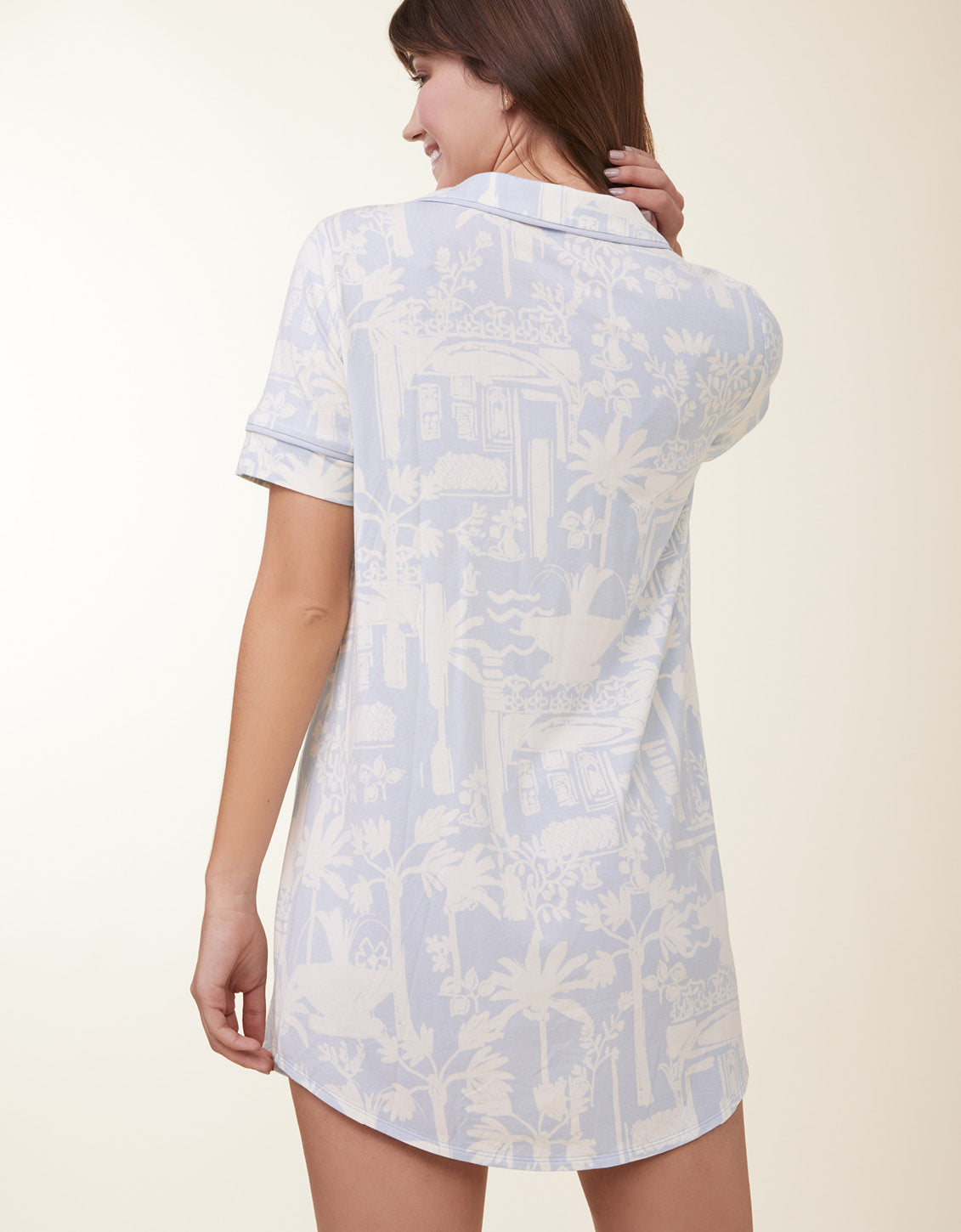  Pajama Short Sleeve Sleep Shirt Palm Scene Blue