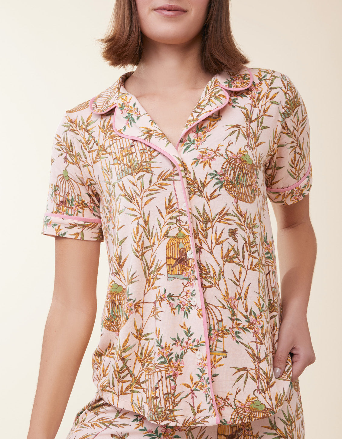  Short Sleeve Pajama Top Enclave Bamboo Bird Cage Pink