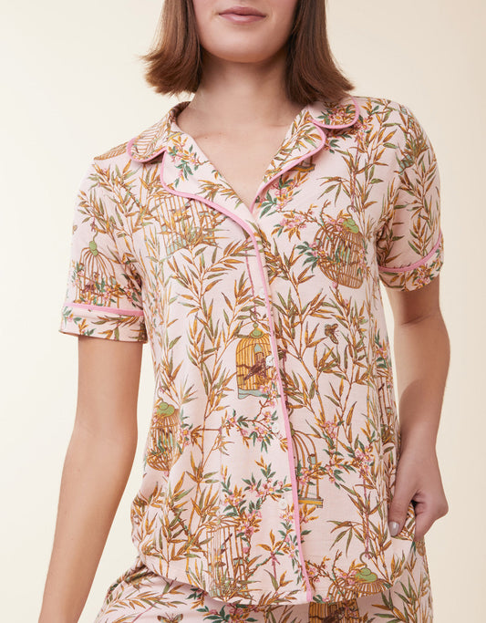  Short Sleeve Pajama Top Enclave Bamboo Bird Cage Pink