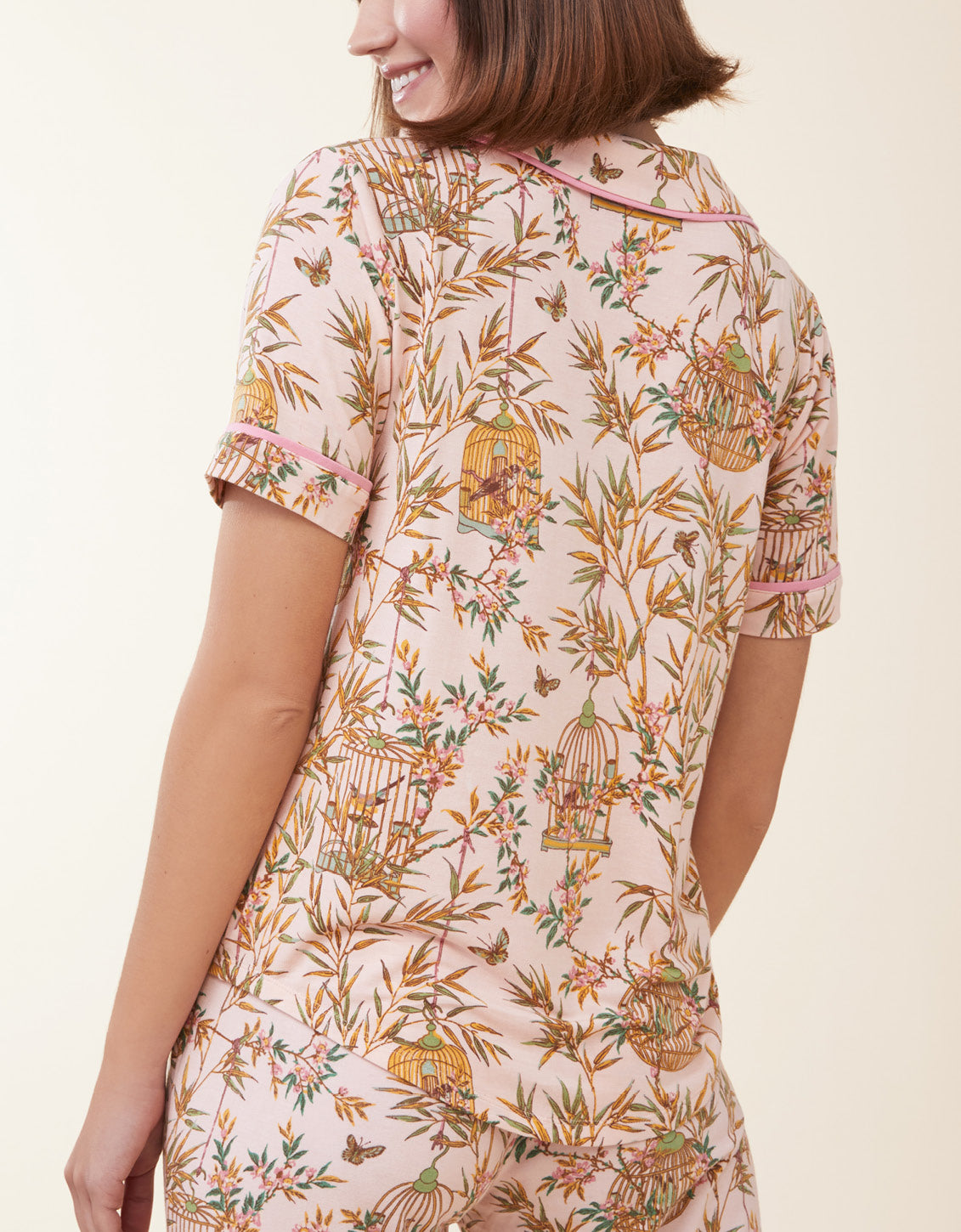  Short Sleeve Pajama Top Enclave Bamboo Bird Cage Pink
