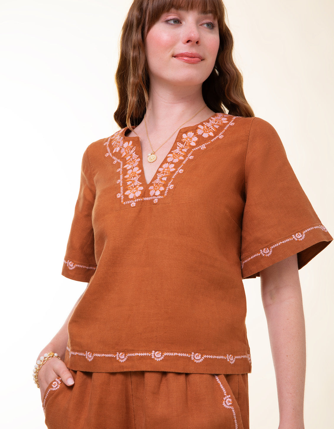  Lowell Linen Blouse Mocha
