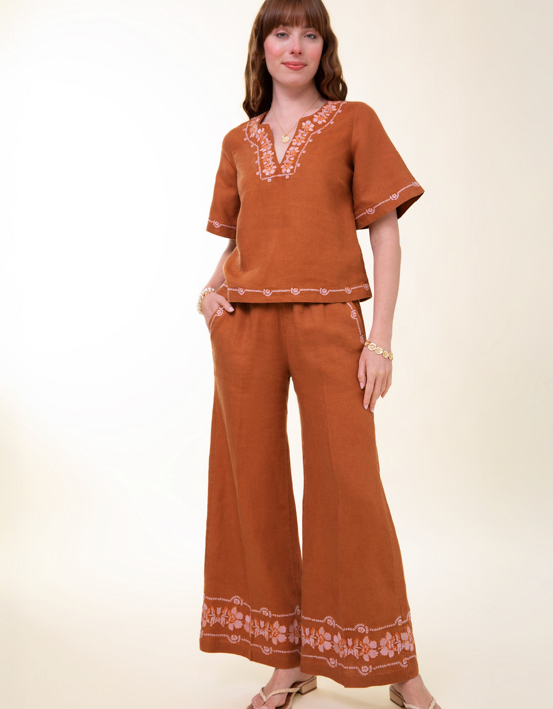  Lowell Linen Blouse Mocha