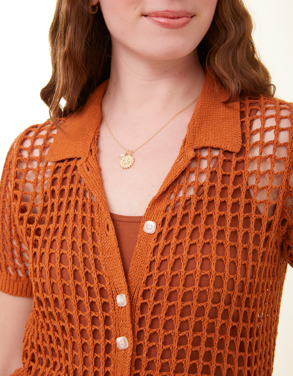  Solene Crochet Polo Nutmeg