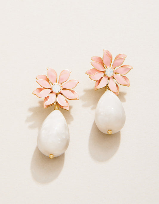  Floral Dew Drop Earrings Pink/White
