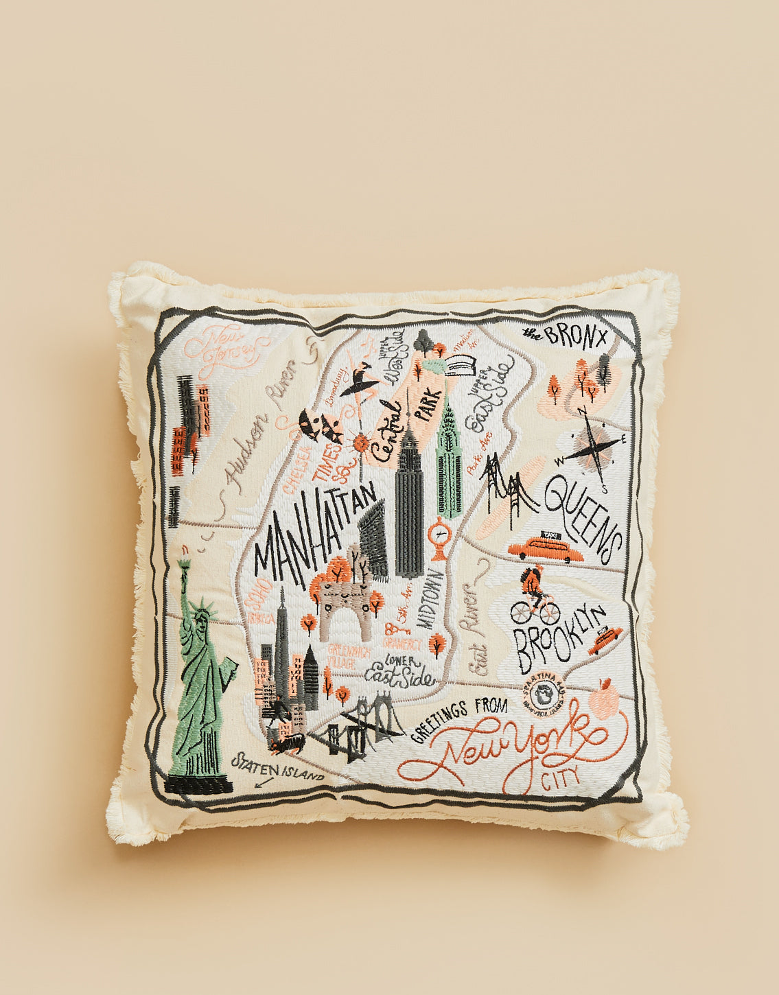  New York City Embroidered Pillow