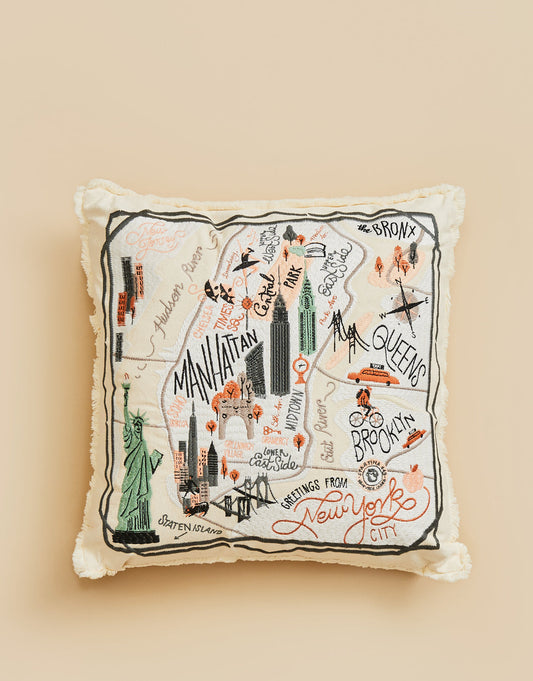  New York City Embroidered Pillow