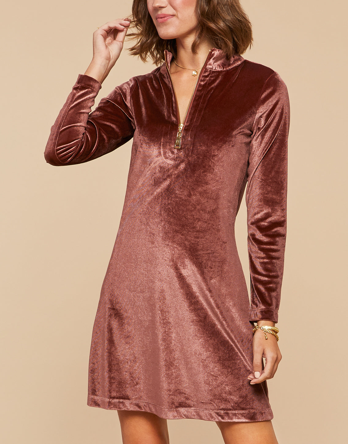  Nora Half-Zip Dress Brown Bordeaux