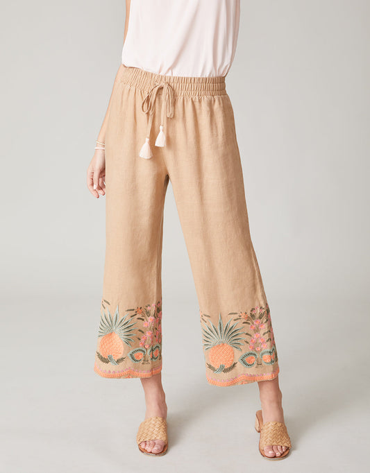  Amelia Embroidered Palazzo Pant Tannin