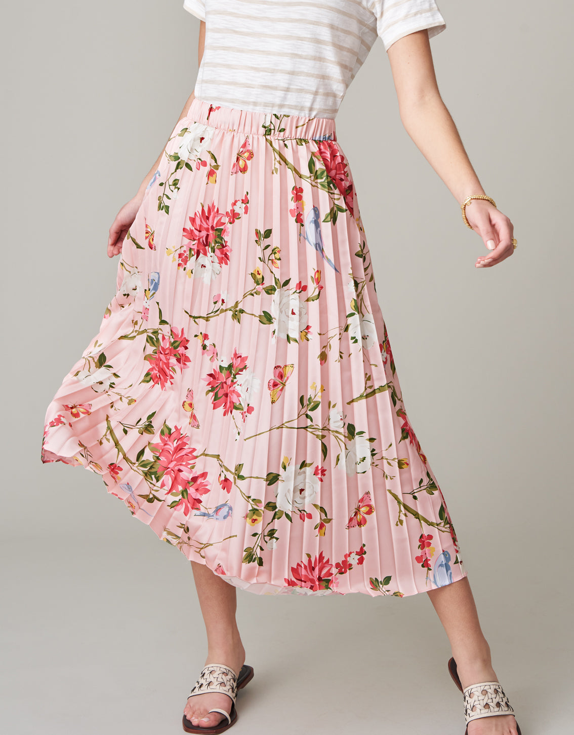  Clarisse Pleated Skirt Babbie's Store Bird Floral Blush