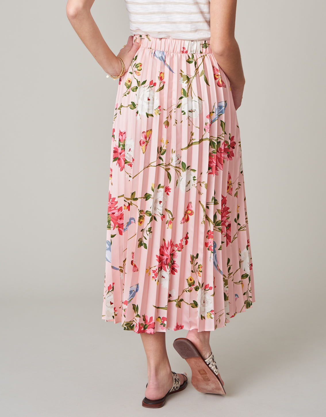  Clarisse Pleated Skirt Babbie's Store Bird Floral Blush