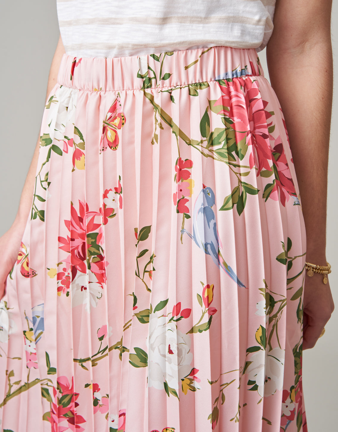  Clarisse Pleated Skirt Babbie's Store Bird Floral Blush