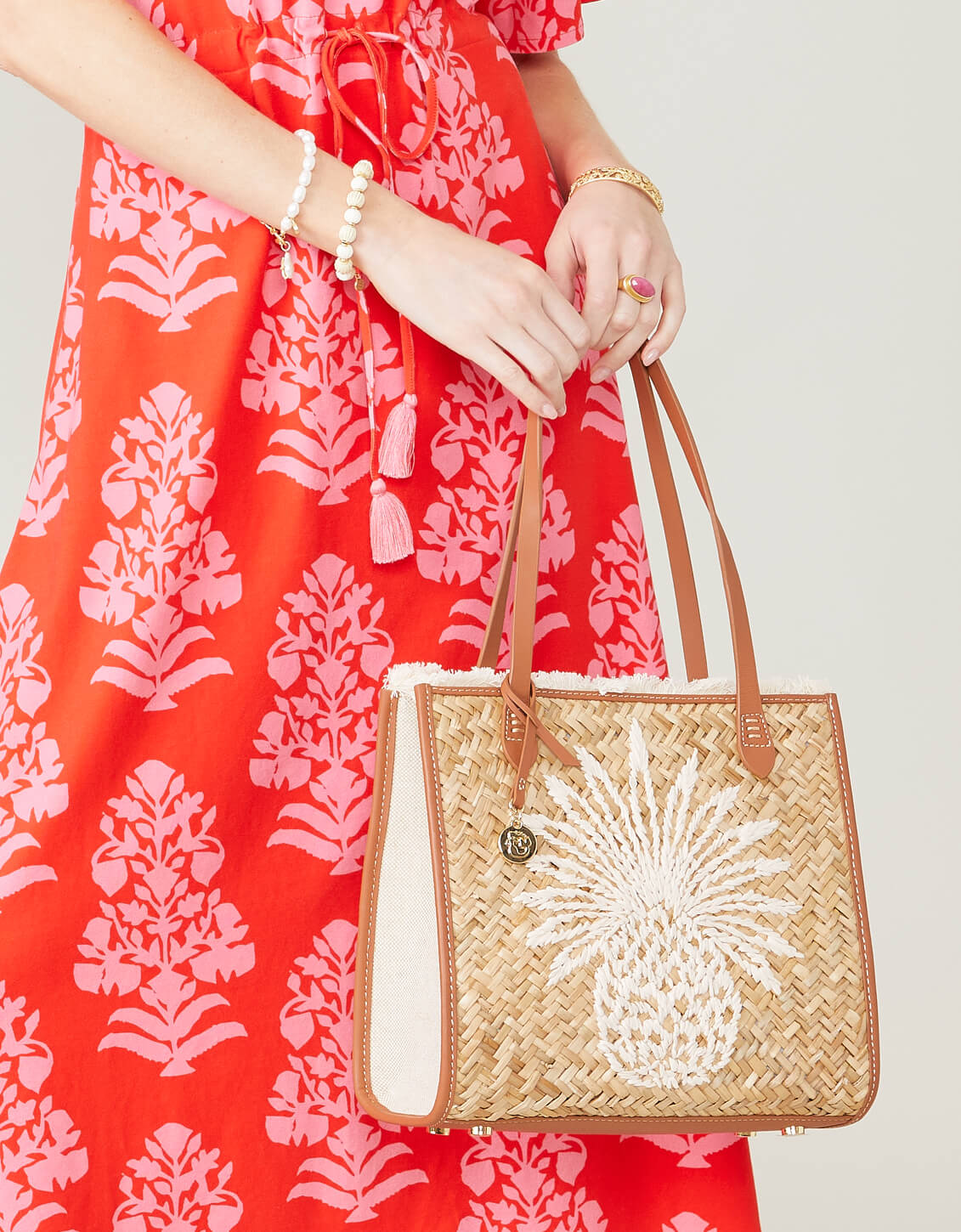  Straw Pineapple Box Tote Natural