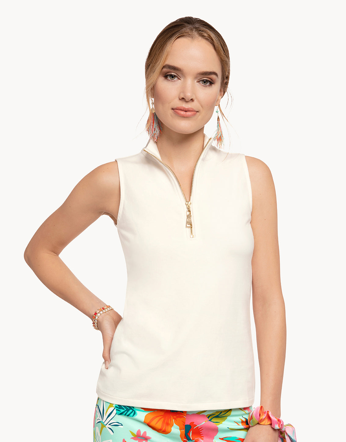  Serena Half-Zip Top Pearl White