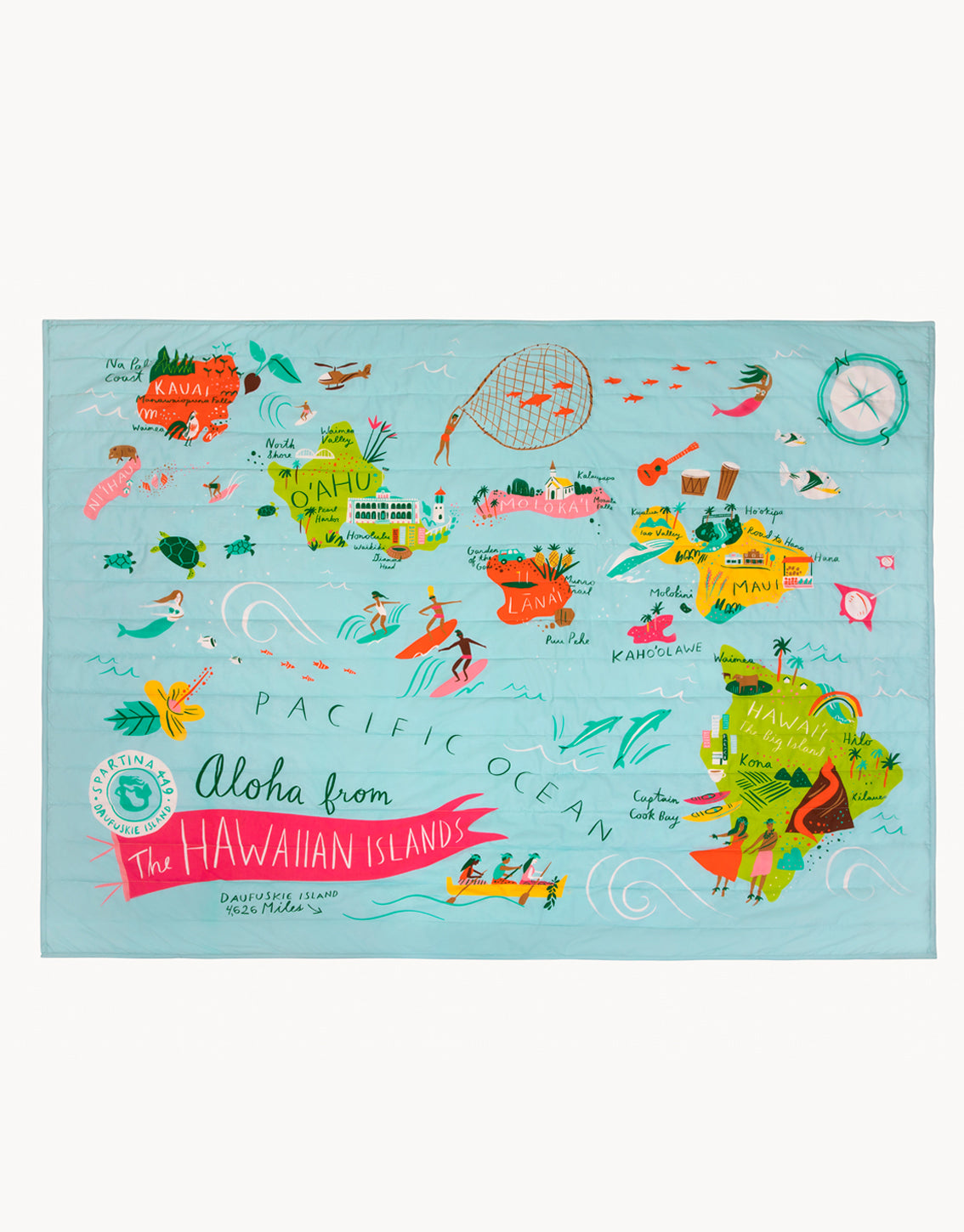  Hawaiian Islands Cotton Quilted Throw