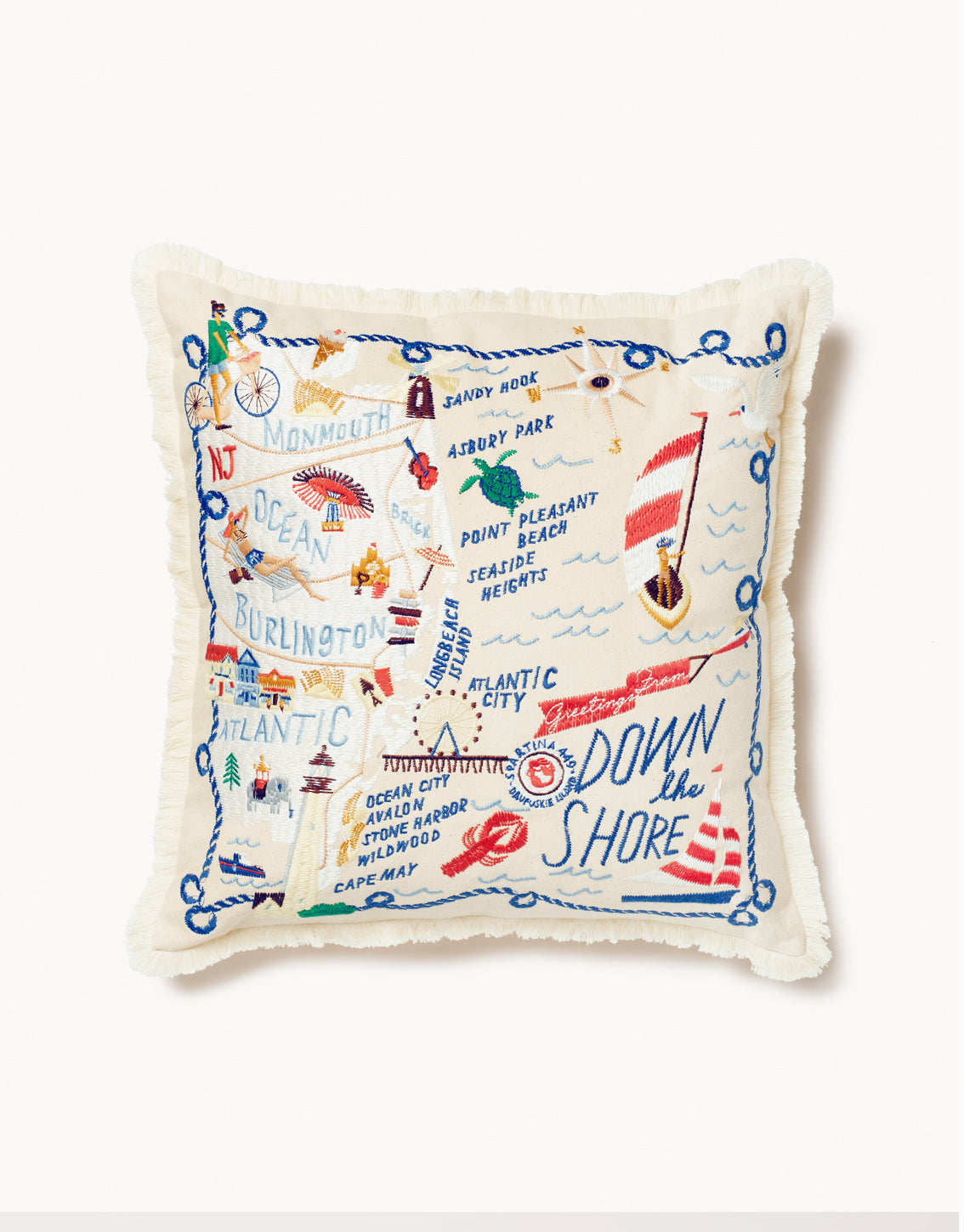  Embroidered Pillow Down The Shore