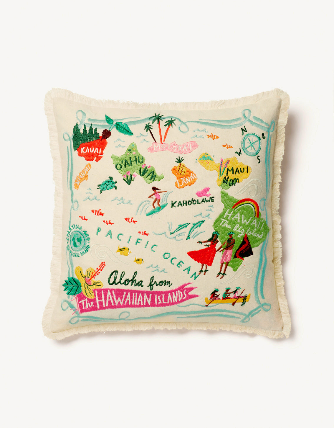  Embroidered Pillow Hawaiian Islands