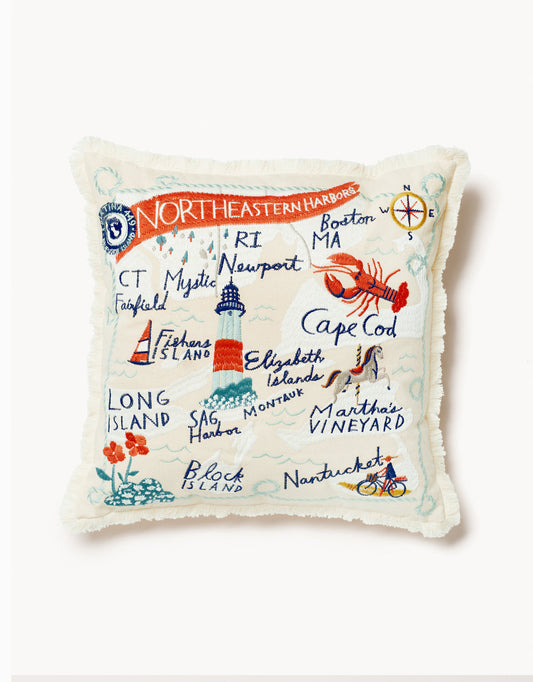  Embroidered Pillow Northeastern Harbors