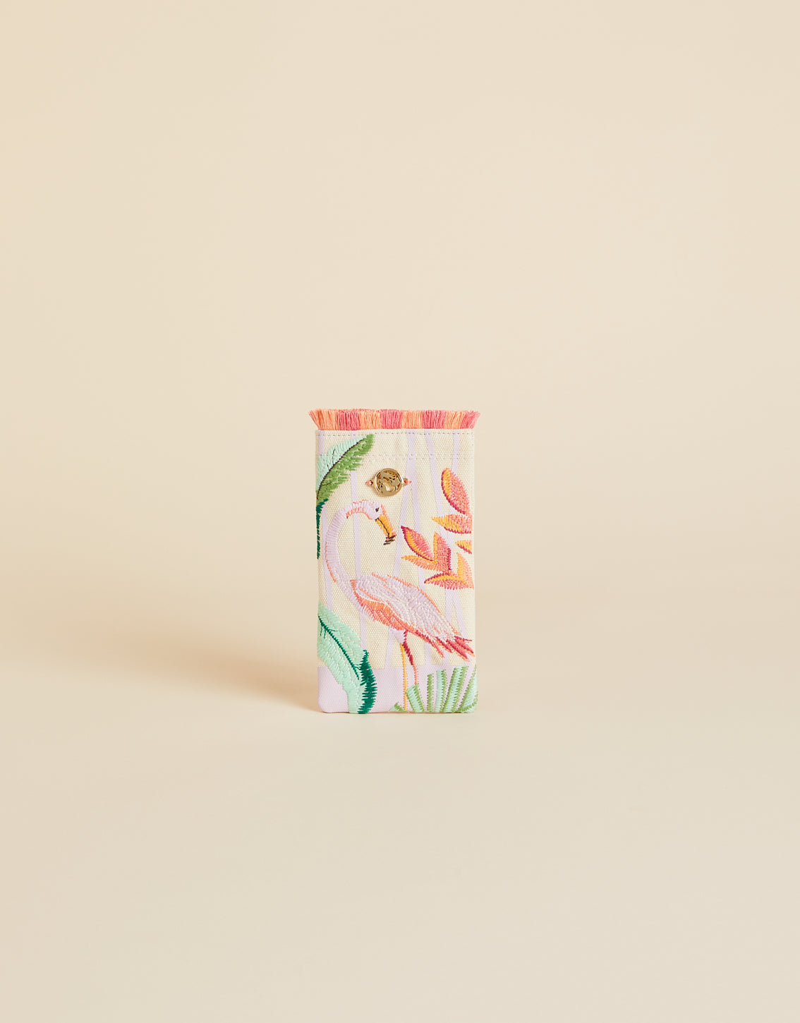  Embroidered Sunglass Case Lilac Flamingo