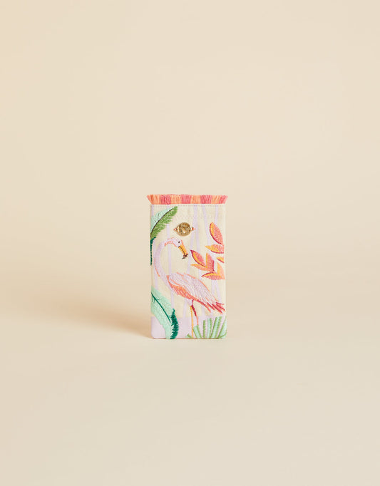  Embroidered Sunglass Case Lilac Flamingo