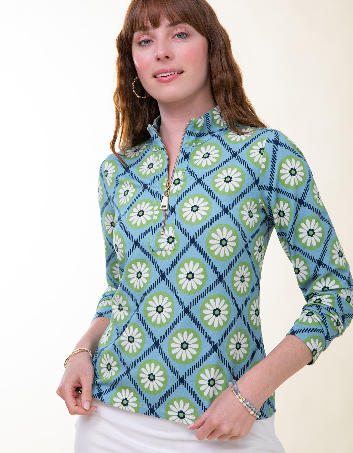  Nora Half-Zip Top Strathy Hall Daisy Geo