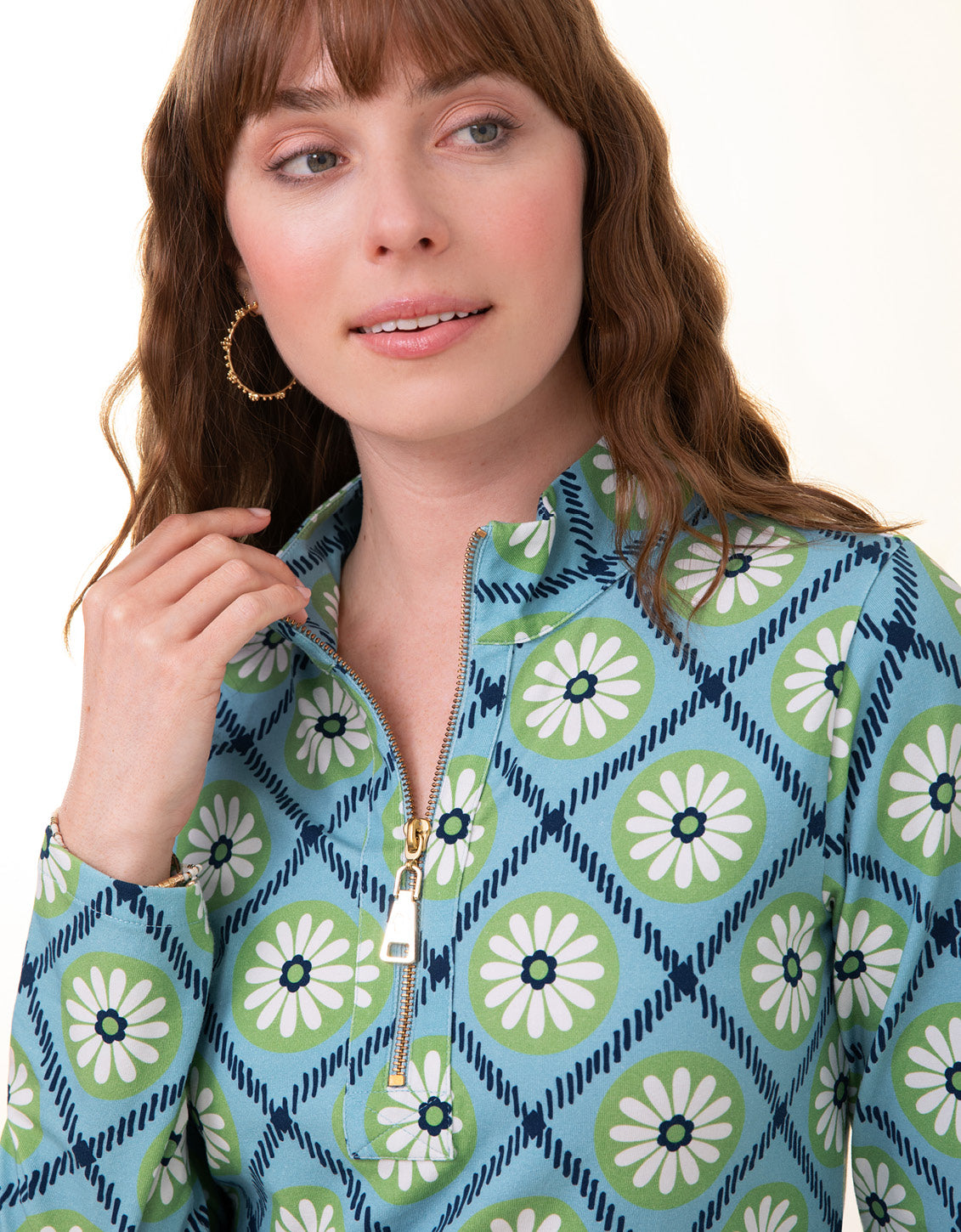  Nora Half-Zip Top Strathy Hall Daisy Geo