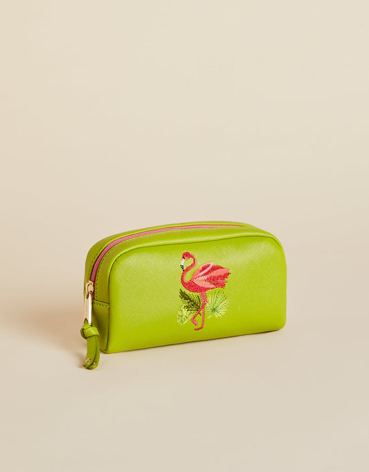  Vinyl Cosmetic Bag Green Flamingo