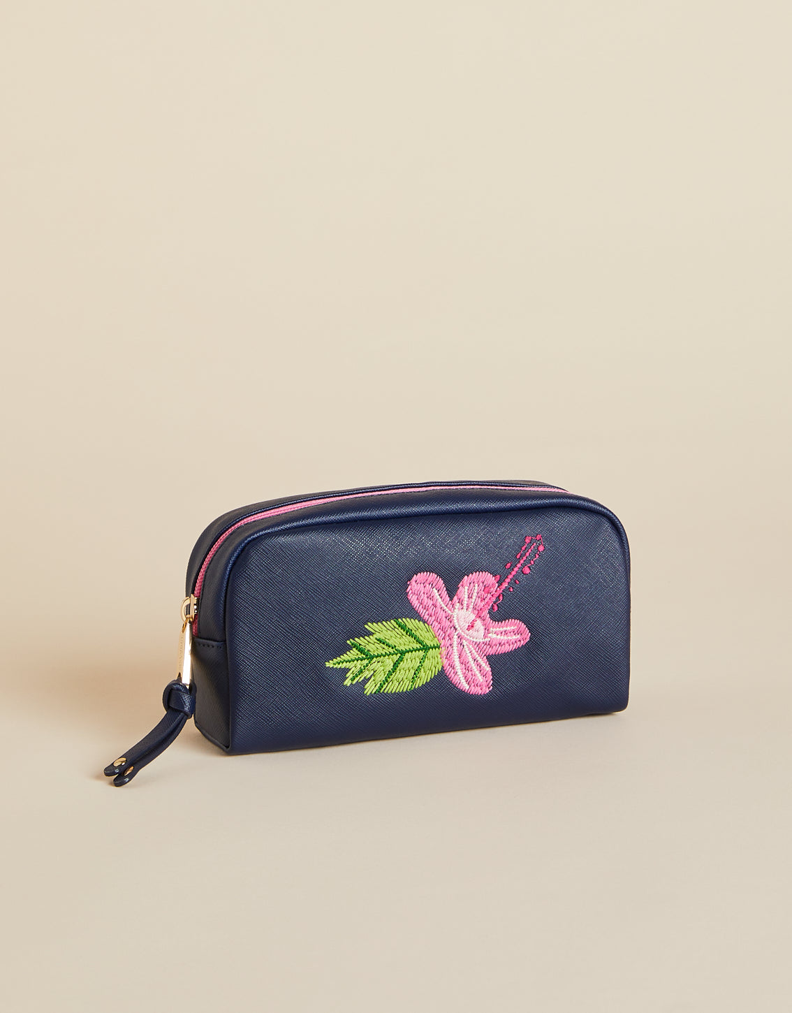  Vinyl Cosmetic Bag Navy Hibiscus