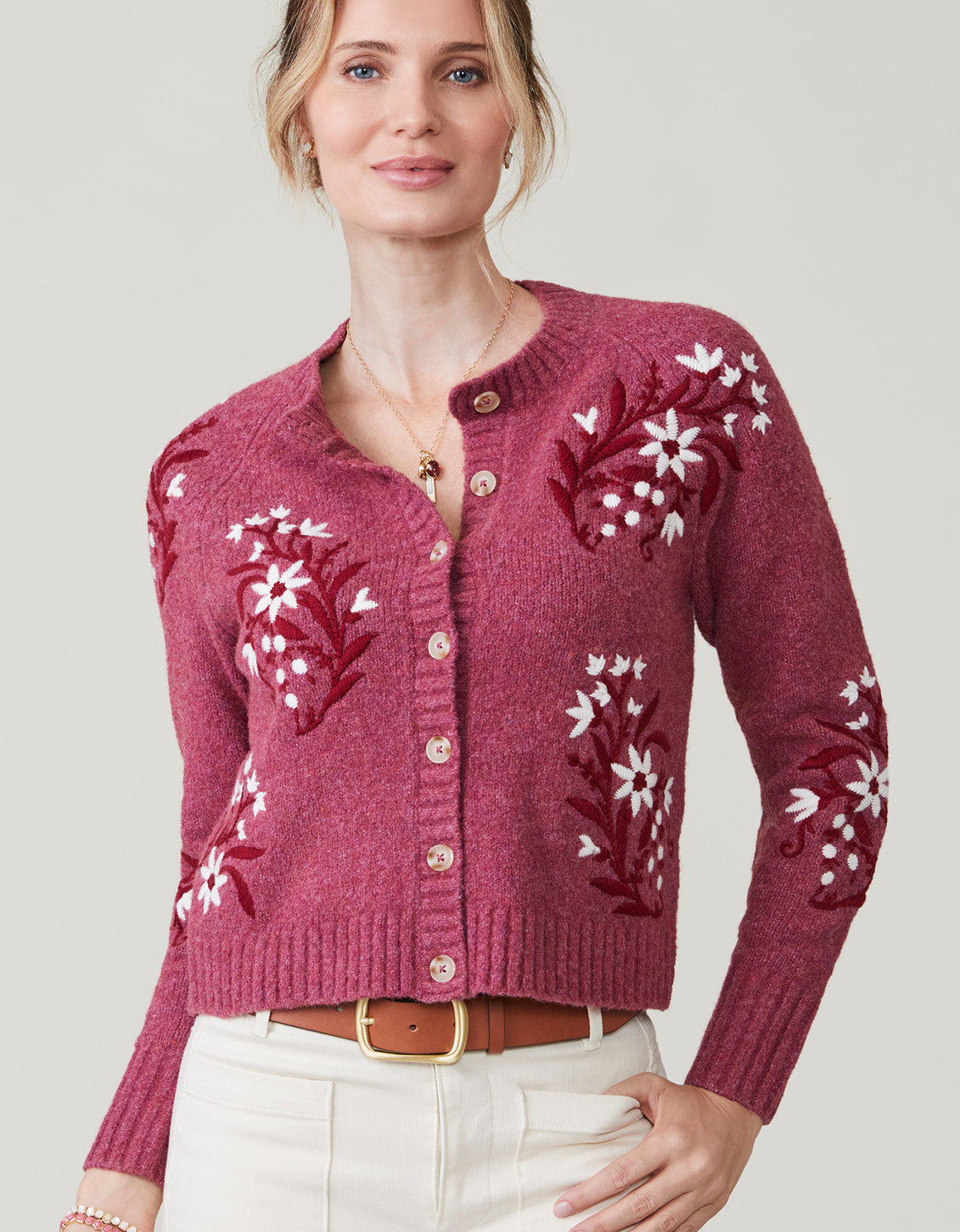  Marlena Embroidered Cardigan Berry Rose