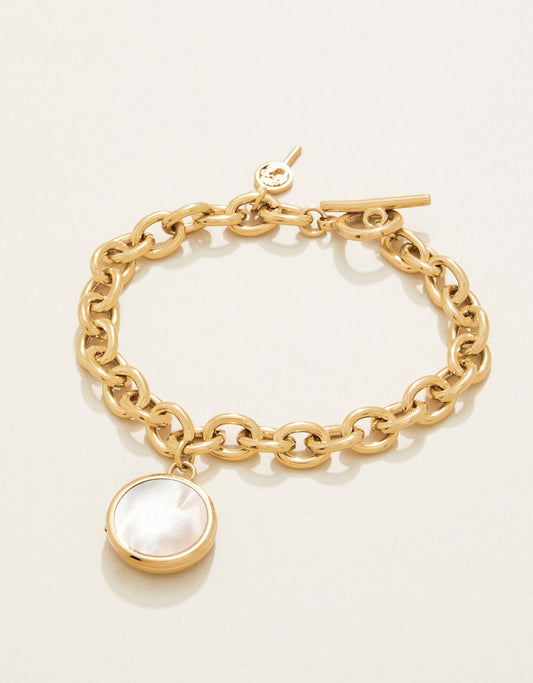  Mini Round Locket Toggle Bracelet 8" Mother-of-Pearl