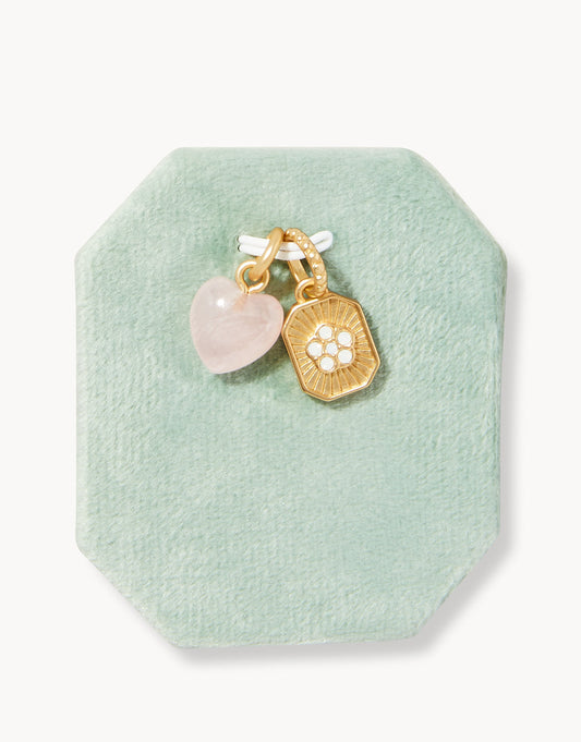  Valentine Heart & Flower Charm Set, Rose Quartz