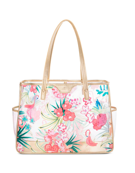  Flamingo Floral Retreat Beach Tote