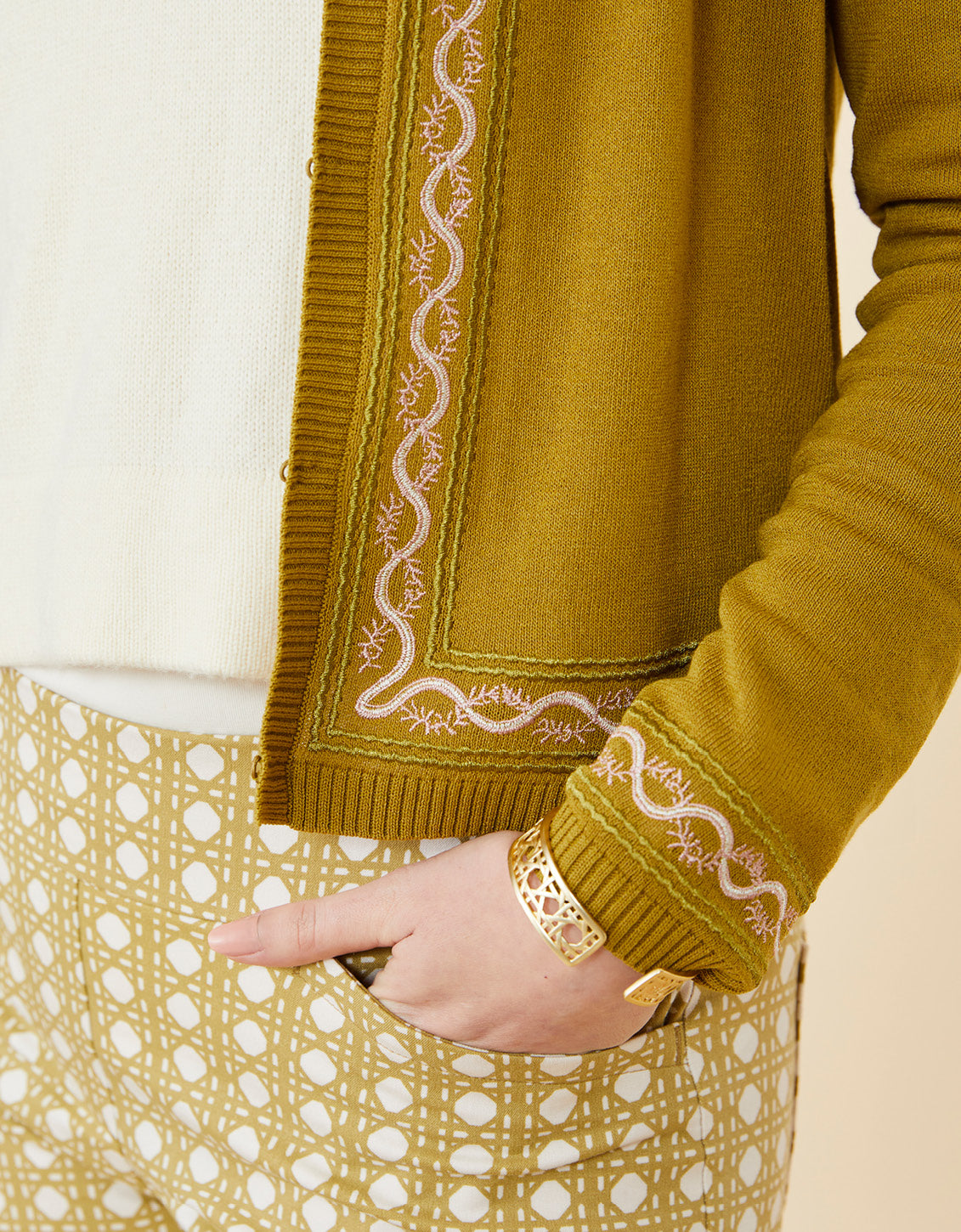  Taryn Embroidered Cardigan Bronze Palm