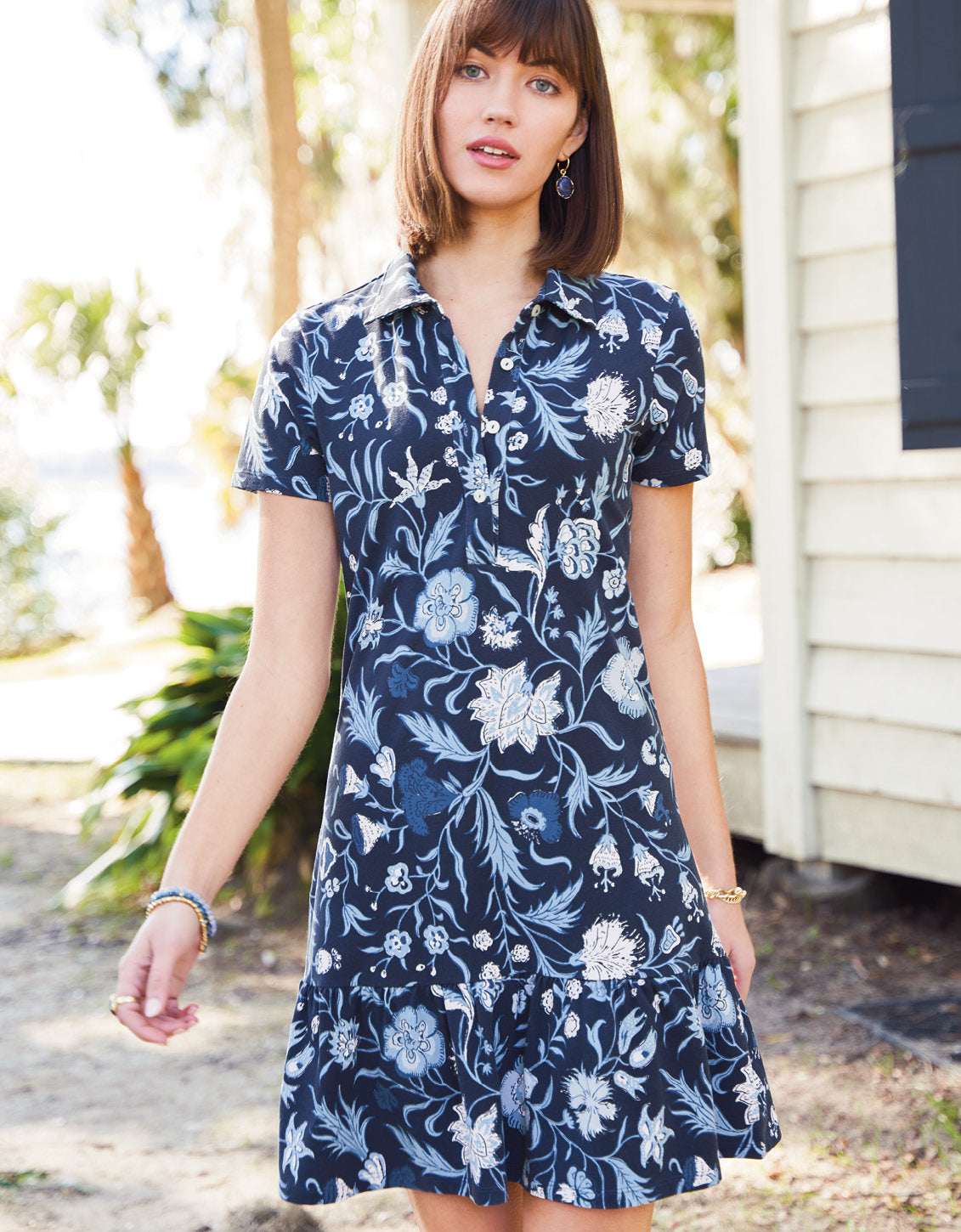  Joelle Polo Dress Hamilton Floral Block Navy