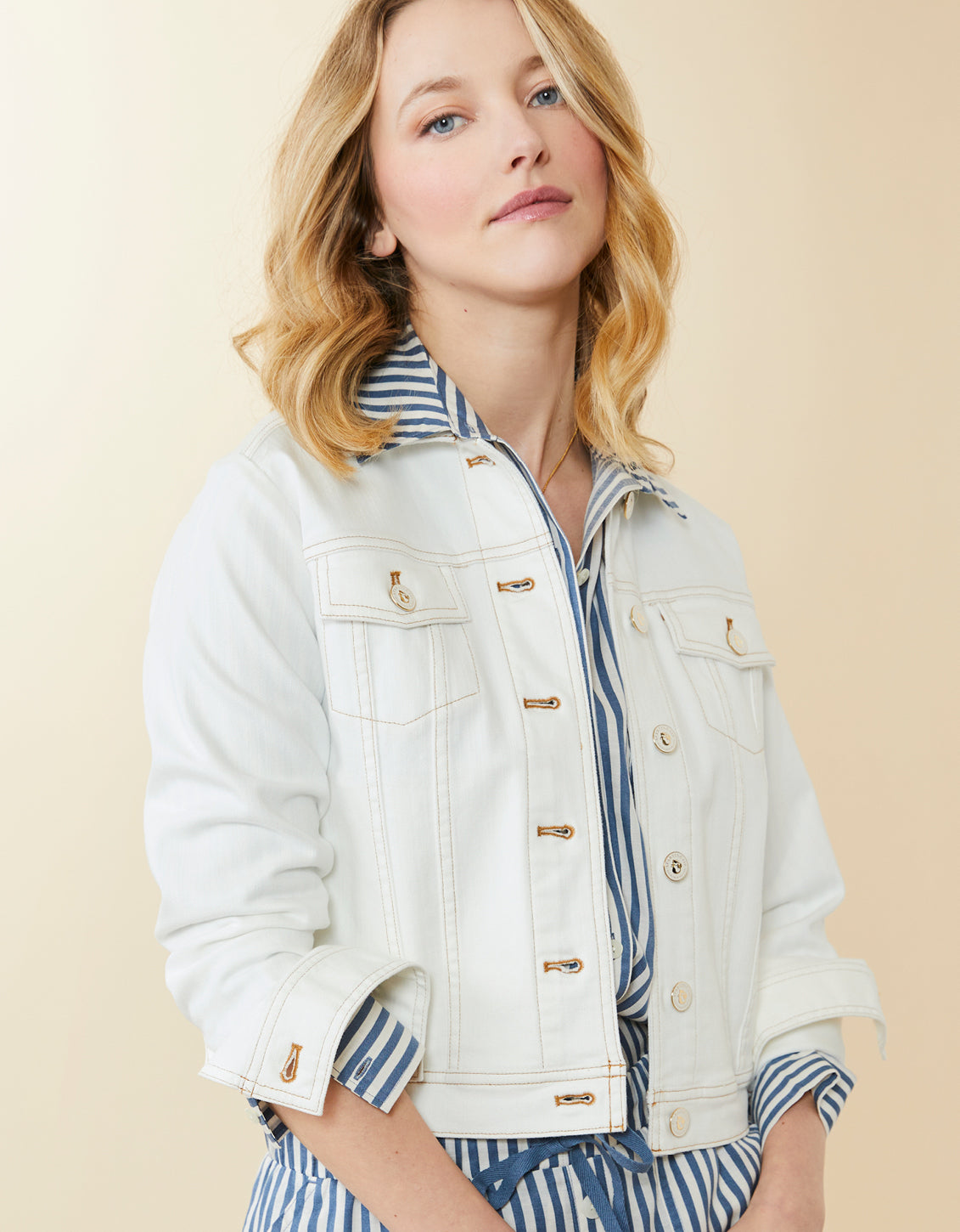  Leah Denim Jacket Pearl White